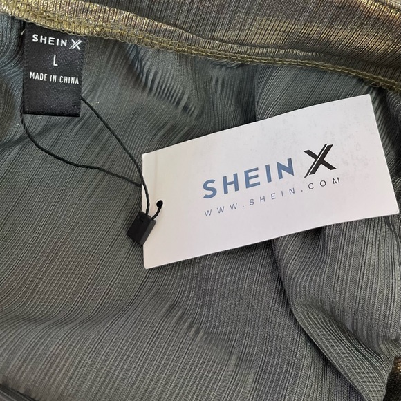 Metallic Gold Lame Midi Skirt Ruffle Hem Thigh Slit Size Large - Picture 8 of 10